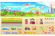 Game Background Set of Urban Playground Structure