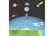 Rocket launch flat style vector illustration