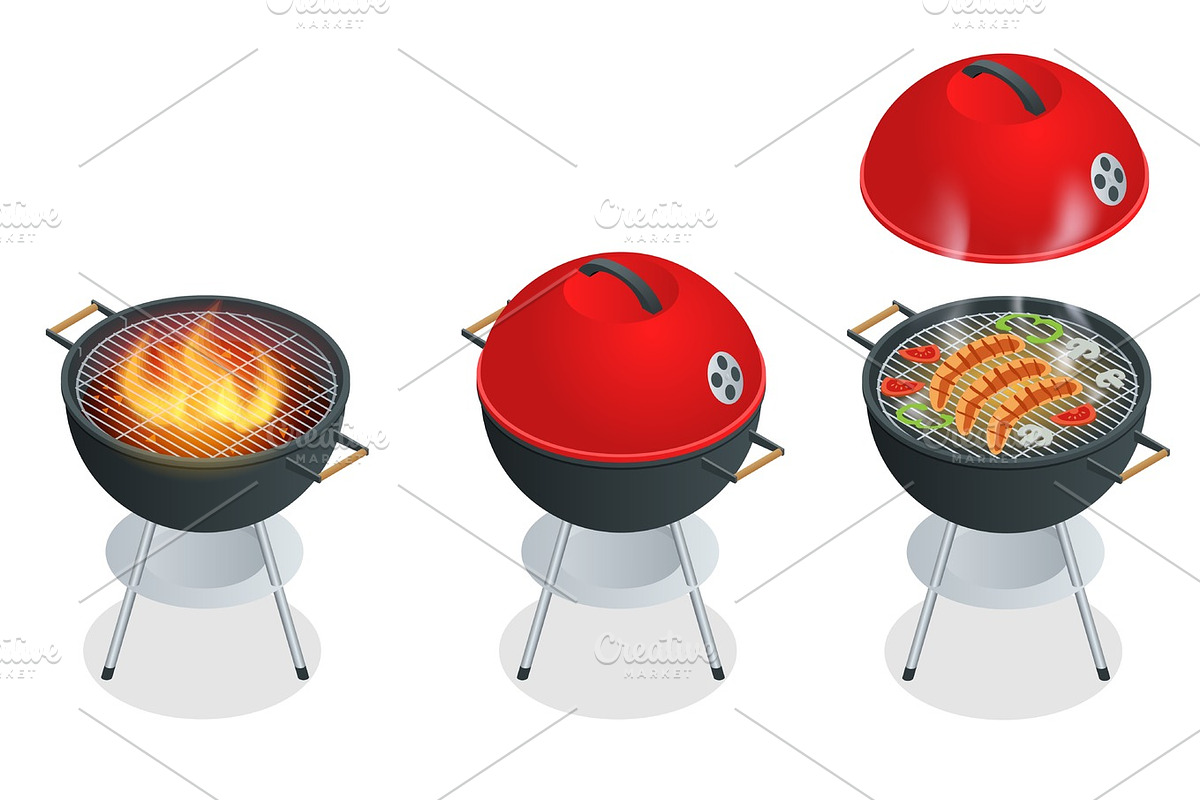 Isometric Barbecue design elements in Illustrations - product preview 8