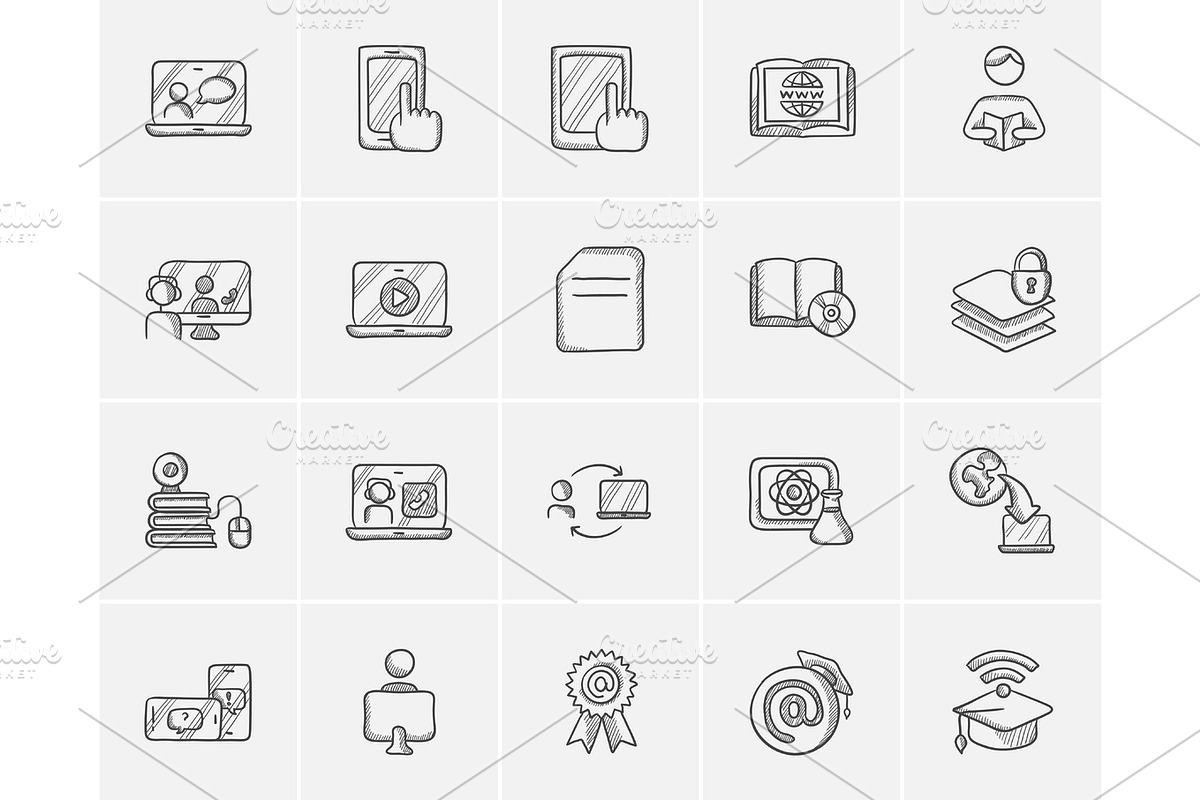 Self-education sketch icon set. in Illustrations - product preview 8