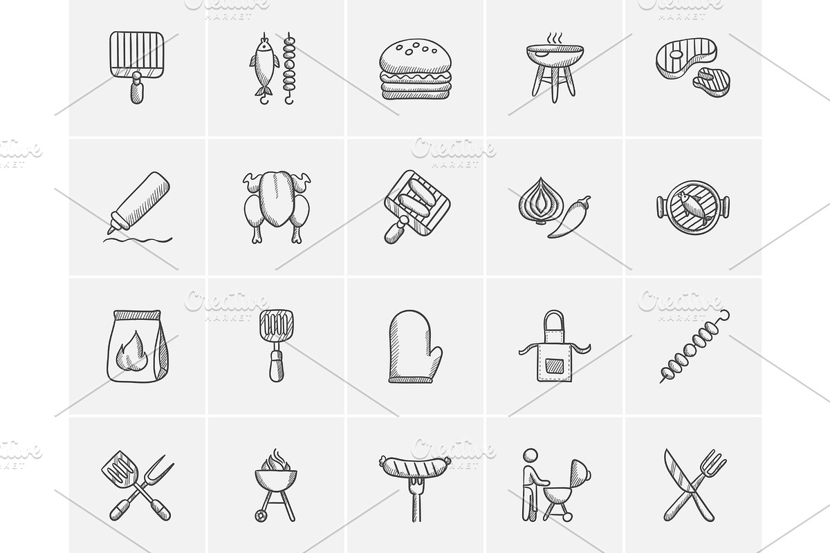 Barbecue sketch icon set. in Illustrations - product preview 8