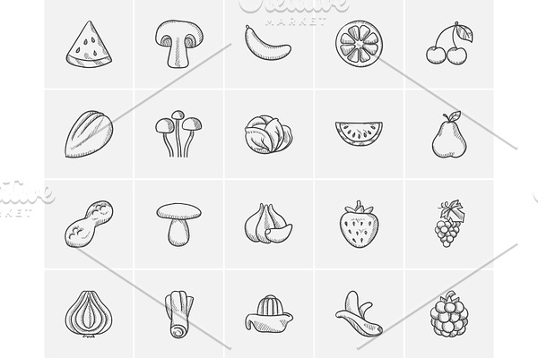 Healthy food sketch icon set.