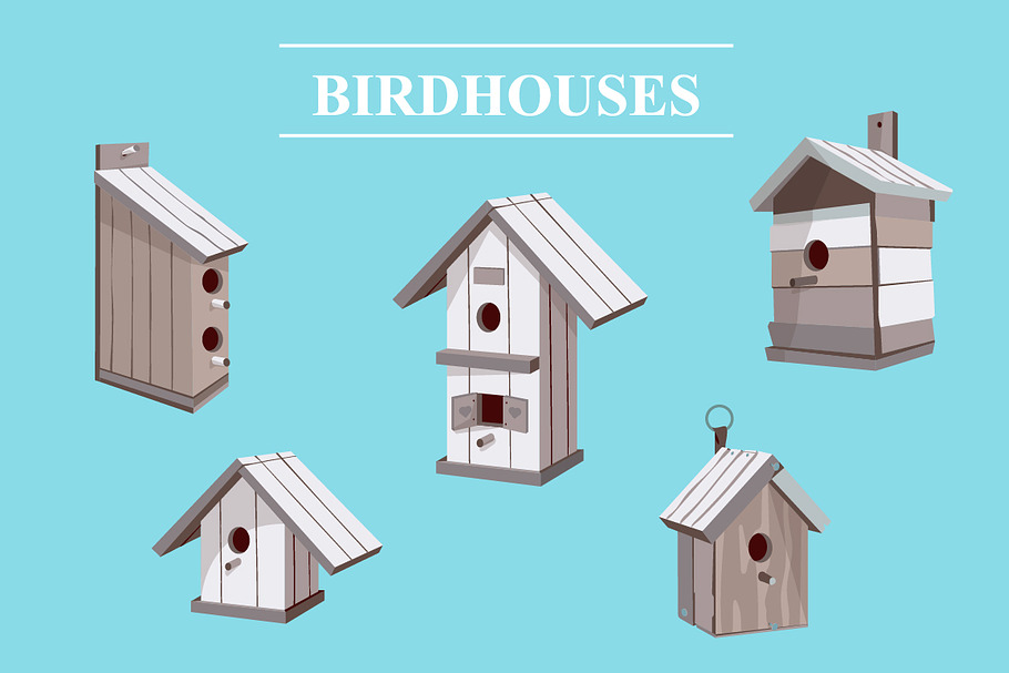 Realistic Vintage Style Birdhouses