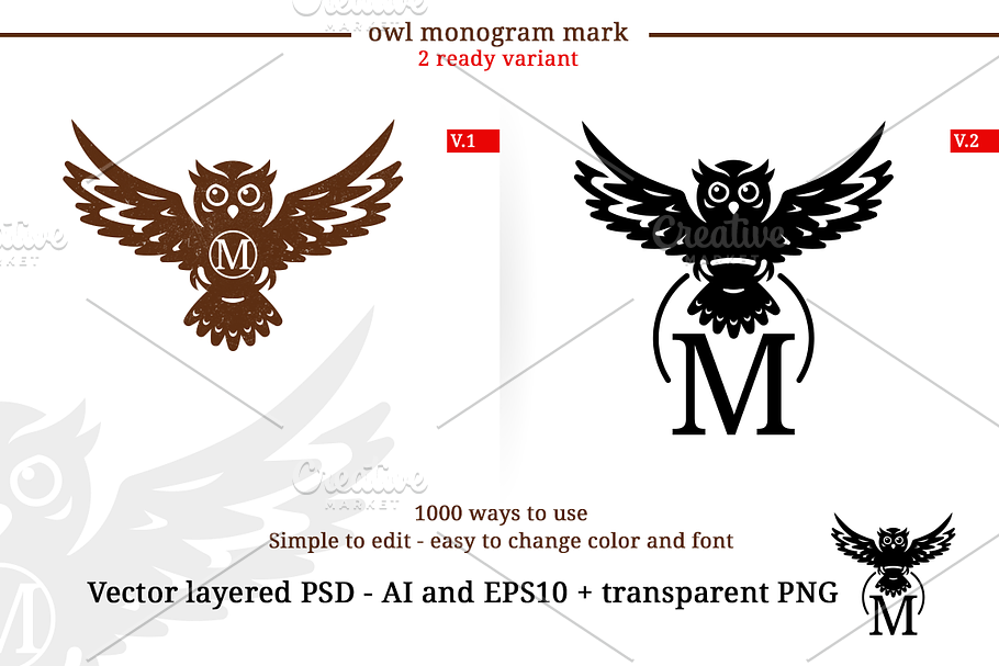Owl Monogram Monochrome Logo in Logo Templates - product preview 8