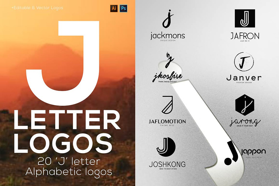 20 "J" Letter Alphabetic Logos