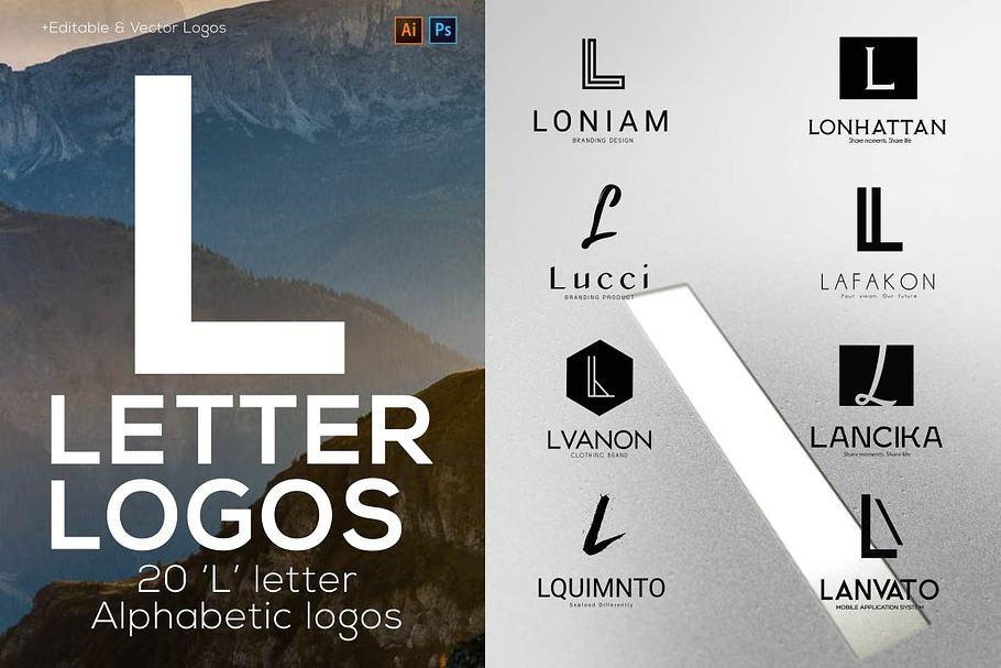 20 "L" Letter Alphabetic Logos