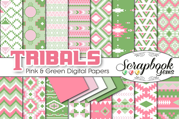 Aztec Digital Papers - Pink & Green