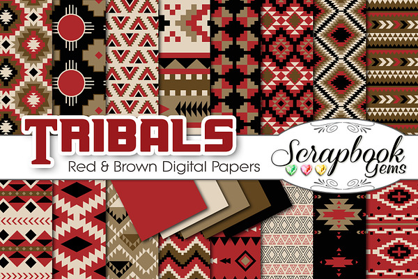 Aztec Digital Papers - Red & Brown