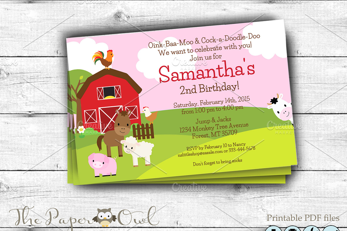 Farm Birthday Party invitation pink in Card Templates - product preview 8