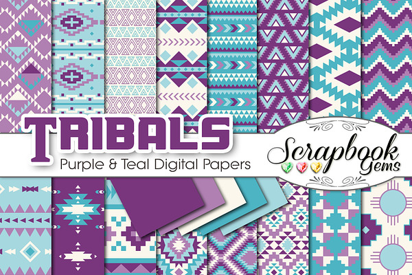 Aztec Digital Papers - Purple & Teal