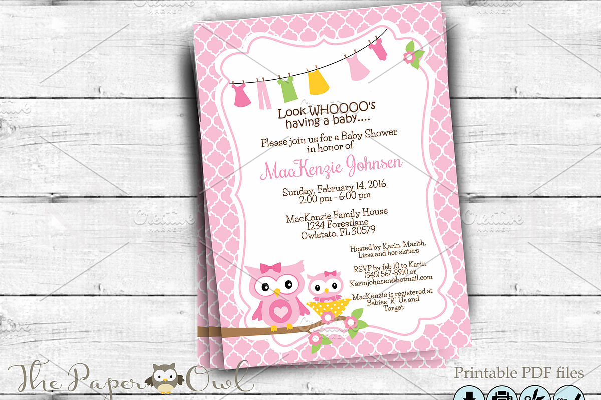 Owl Baby Shower invitation in Card Templates - product preview 8