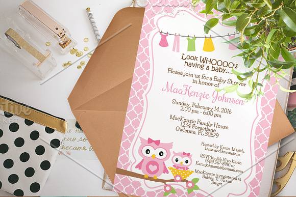 Owl Baby Shower invitation in Card Templates - product preview 1