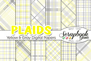 Yellow & Gray Plaid Digital Papers