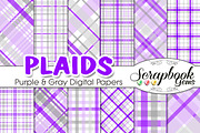 Purple & Gray Plaid Digital Papers