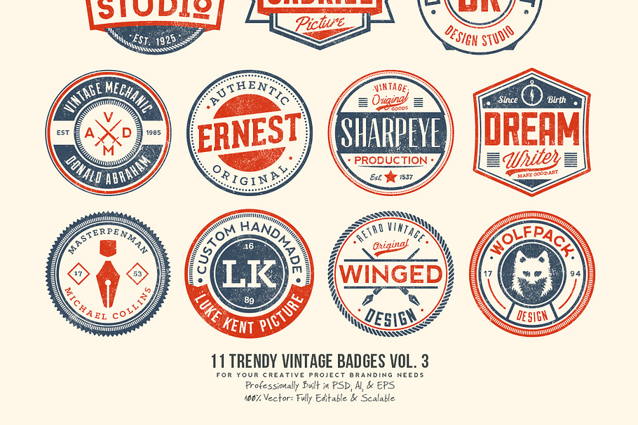 11 Trendy Vintage Badges Volume 3 in Logo Templates - product preview 8