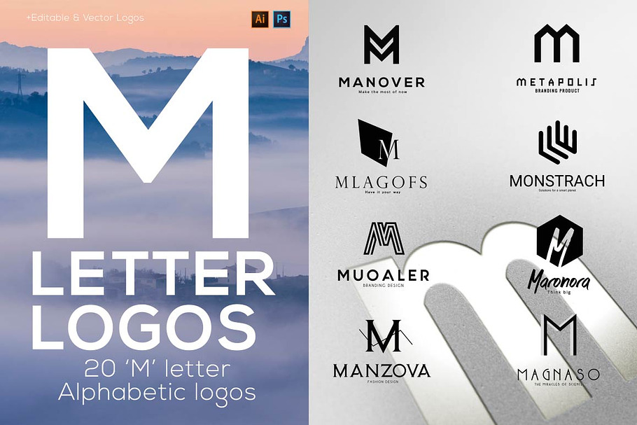 20 "M" Letter Alphabetic Logos in Logo Templates - product preview 8