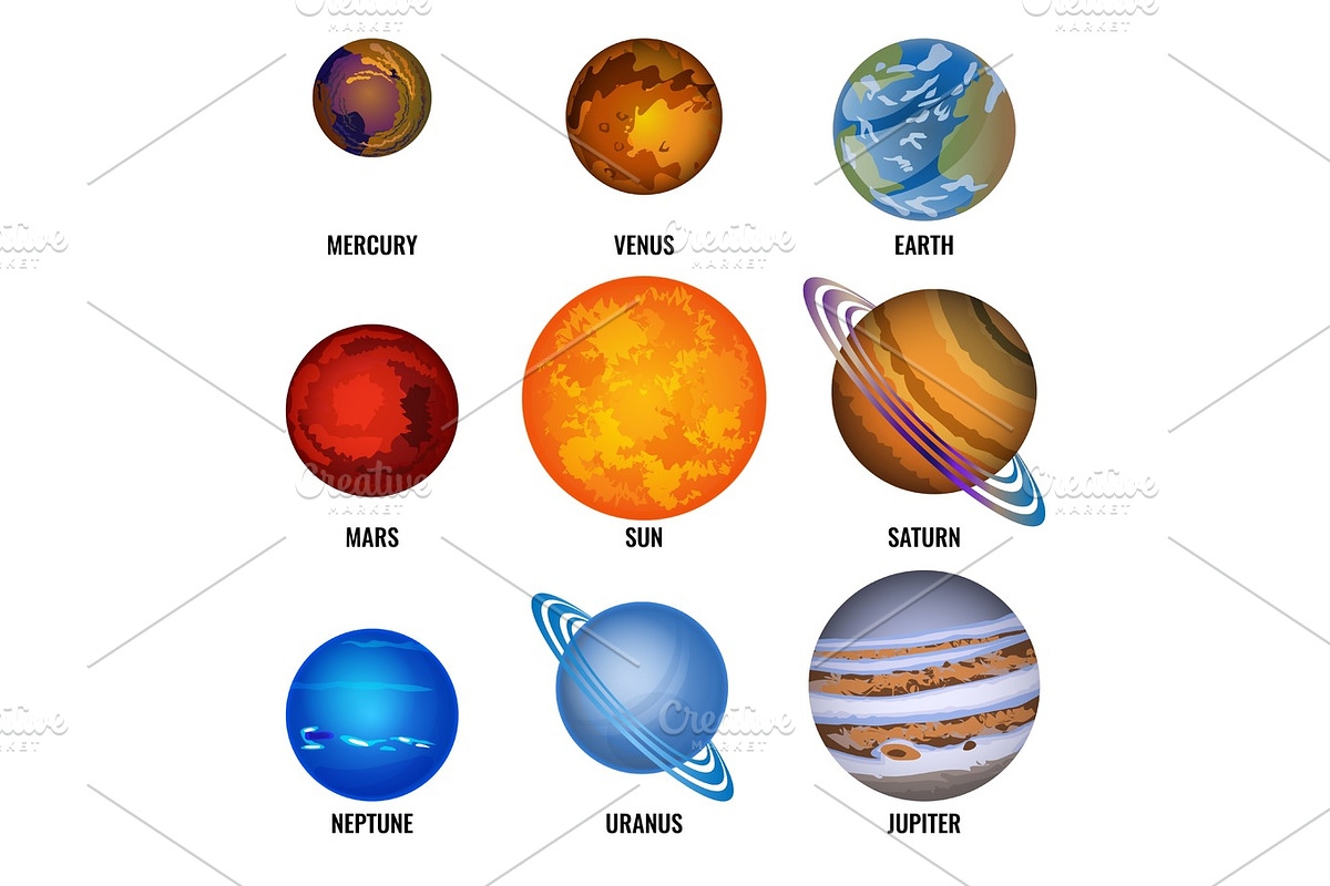 Set of solar system Planets with text cartoon vector illustration in Illustrations - product preview 8
