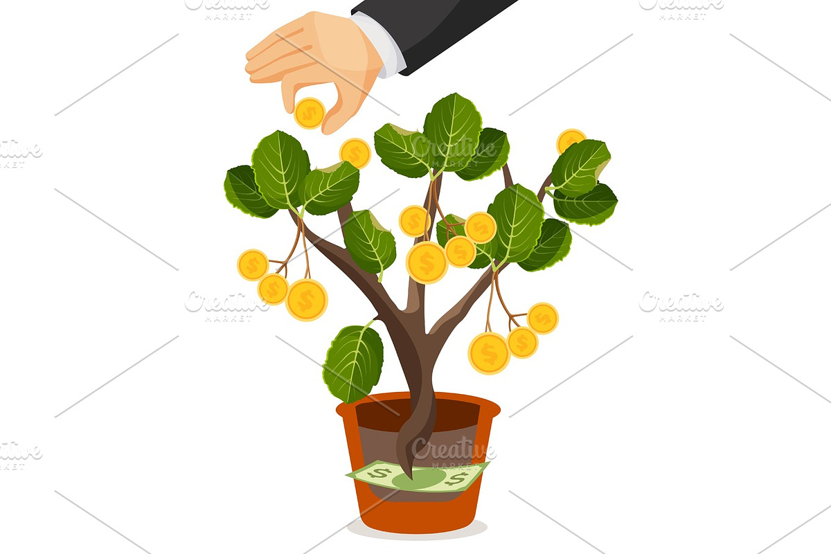 Money tree with golden coins. Assets useful or valuable thing in Illustrations - product preview 8