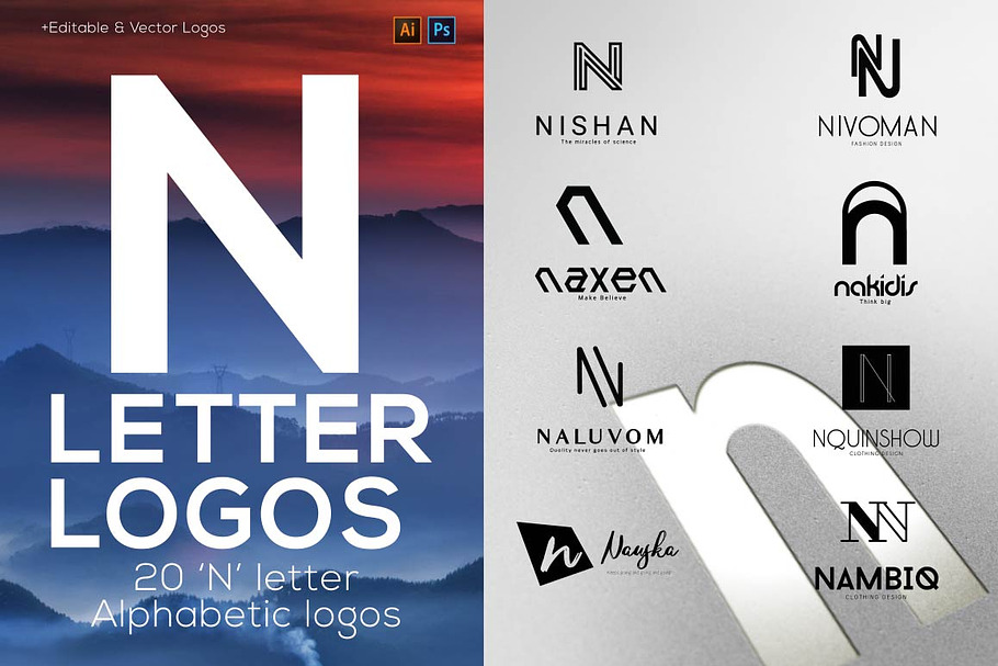 20 "N" Letter Alphabetic Logos in Logo Templates - product preview 8