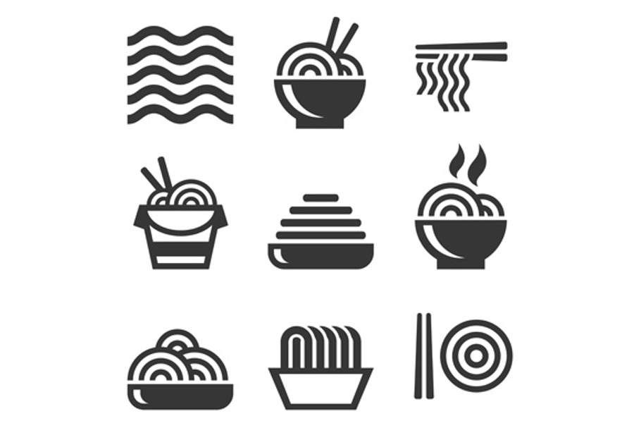 Noodle Icons. Asian Food Bar Logos  in Japanese Icons - product preview 8