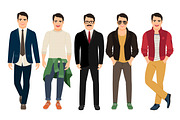 Young men in different male clothes