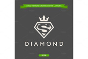 Diamond with the letter S and flat crown vector logo