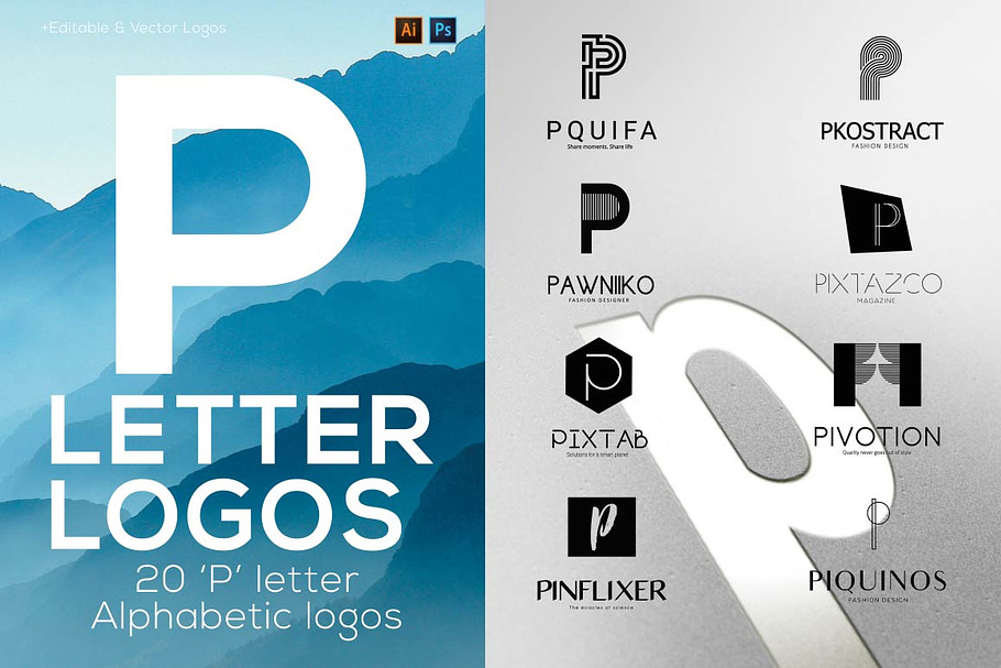 20 "P" Letter Alphabetic Logos