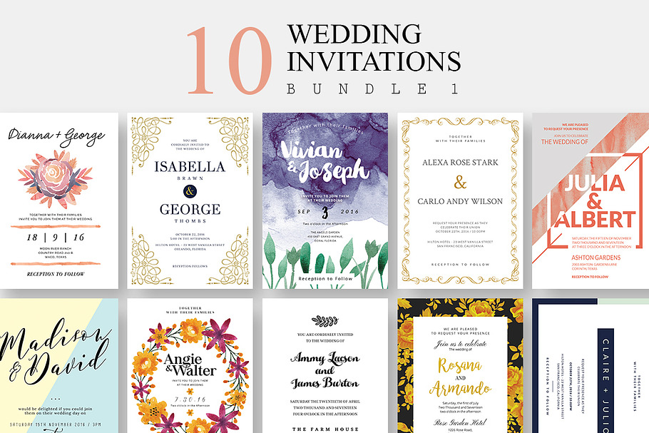 10 Wedding Invitations - Bundle 1