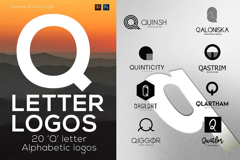 20 "Q" Letter Alphabetic Logos in Logo Templates - product preview 8