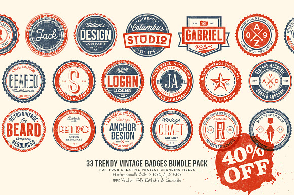 33 Trendy Vintage Badges Bundle Pack in Logo Templates - product preview 4