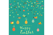 Card with decorative eggs and birds