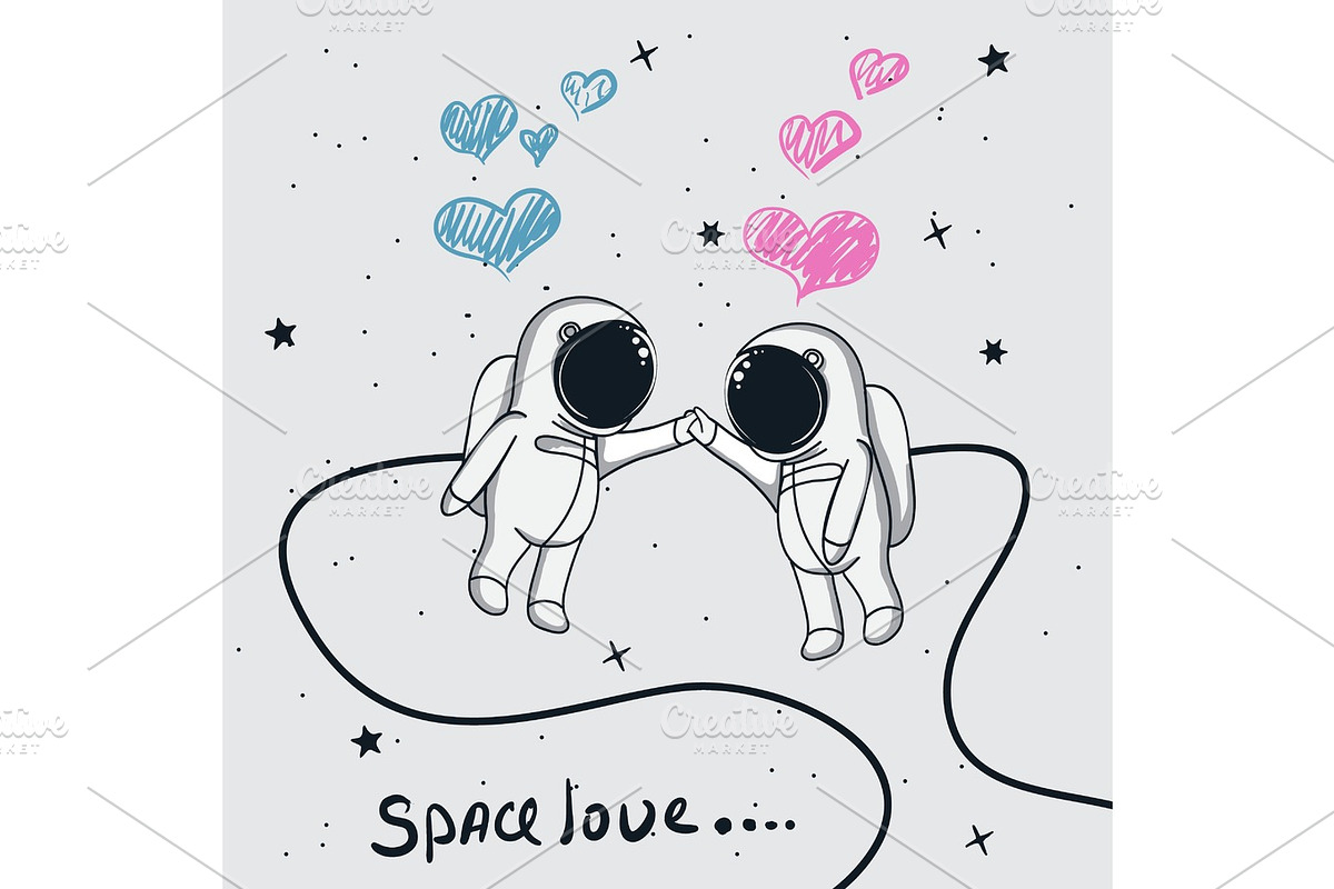 Love of astronauts boy and girl in Illustrations - product preview 8