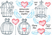 Watercolor Heart Cage Clipart