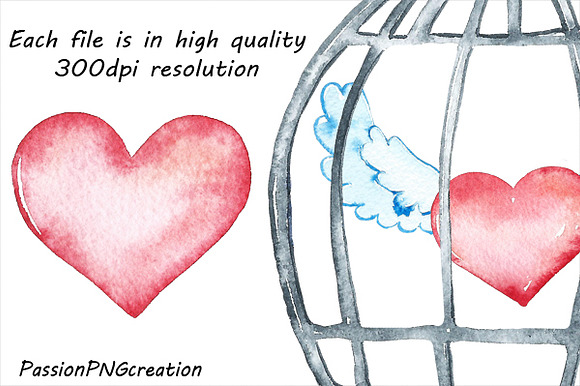 Watercolor Heart Cage Clipart in Illustrations - product preview 2