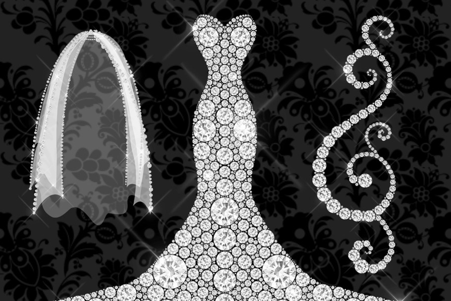 White Diamond Wedding Dress Clipart in Objects - product preview 8