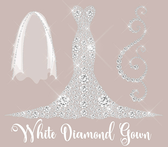 White Diamond Wedding Dress Clipart in Objects - product preview 1