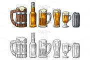 Beer glass, mug, can, bottle, barrel
