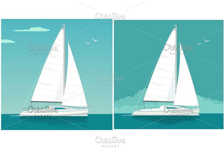 Sailing yacht on the sea waves in Illustrations - product preview 8