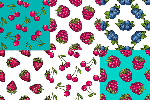 Berry hand drawn set, patterns in Illustrations - product preview 3