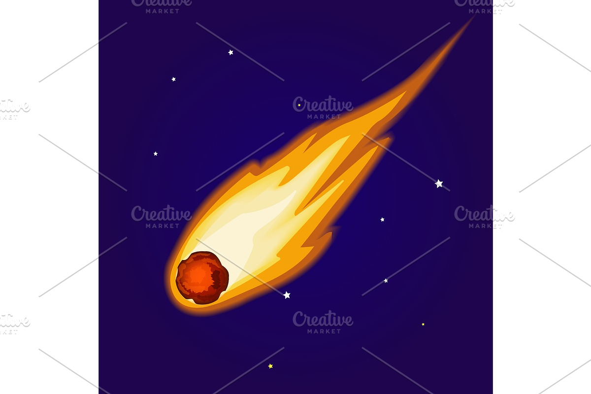 Flying Asteroid at night sky. Minor planet in solar system in Illustrations - product preview 8