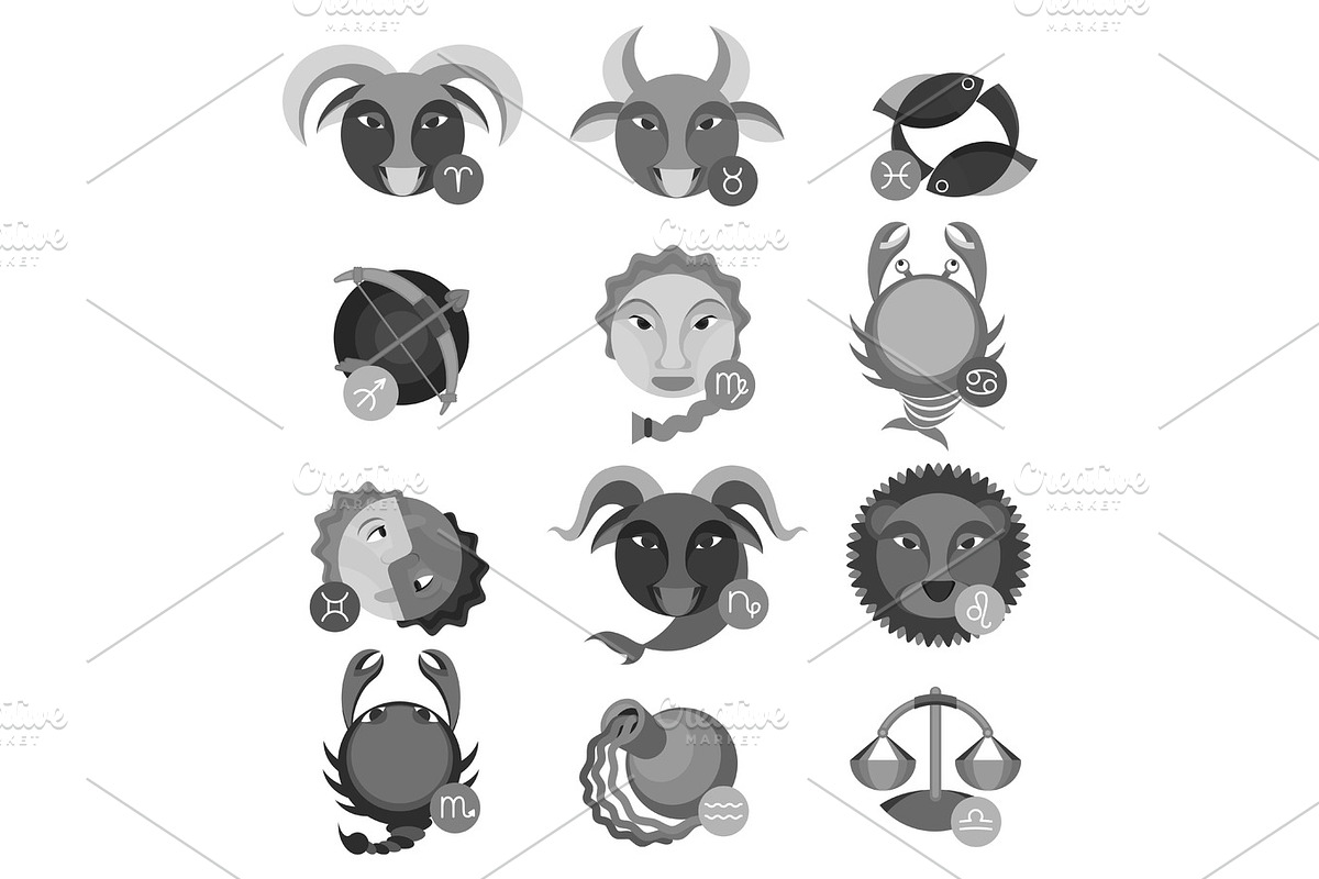 Set of colorless astrology water, air, earth and fire signs. in Illustrations - product preview 8