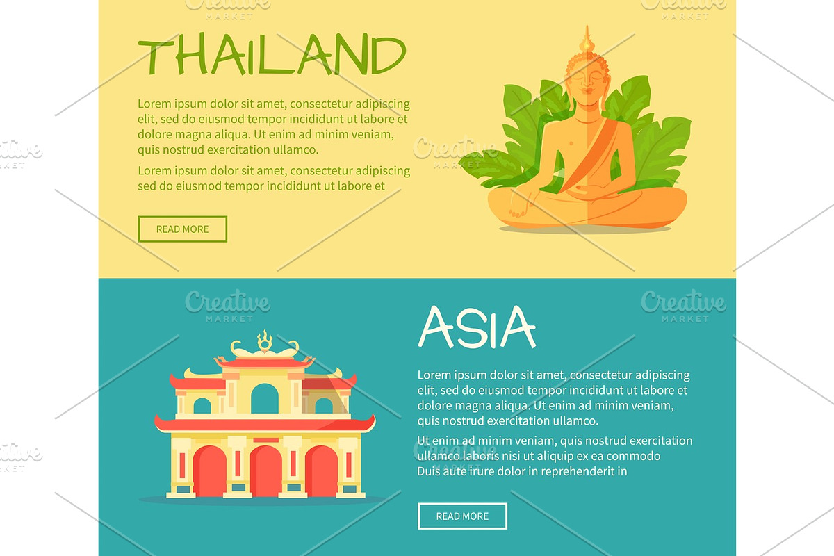 Set of Asia and Thailand Flat Vector Web Banners in Illustrations - product preview 8