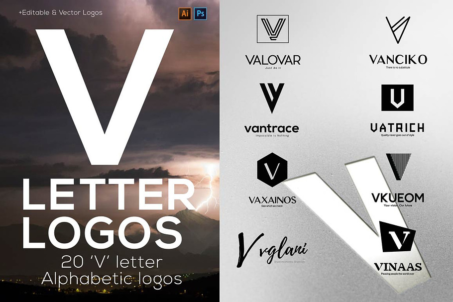 20 "V" Letter Alphabetic Logos in Logo Templates - product preview 8