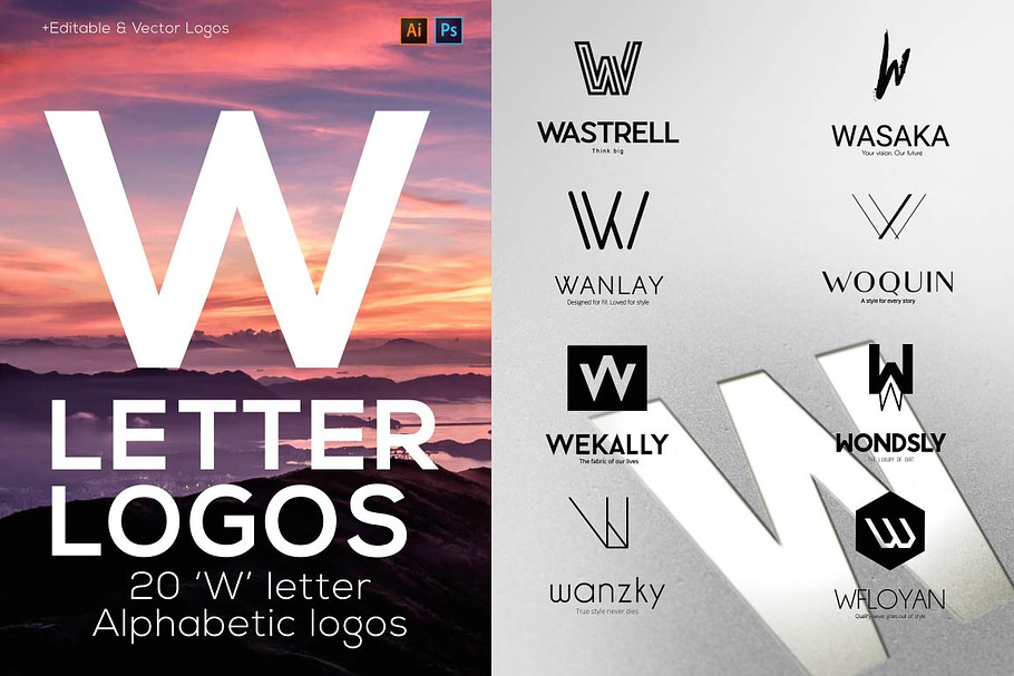 20 "W" Letter Alphabetic Logos in Logo Templates - product preview 8