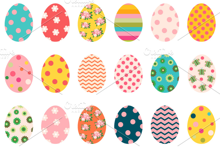 Colorful Easter eggs clip art set