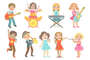 Kid Singing And Playing Music Instruments Set