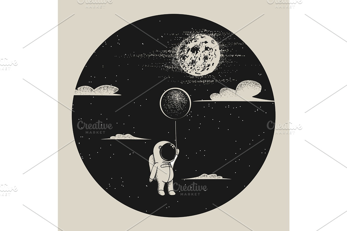 astronaut fly to moon in Illustrations - product preview 8