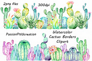 Watercolor Cactus Borders Clipart
