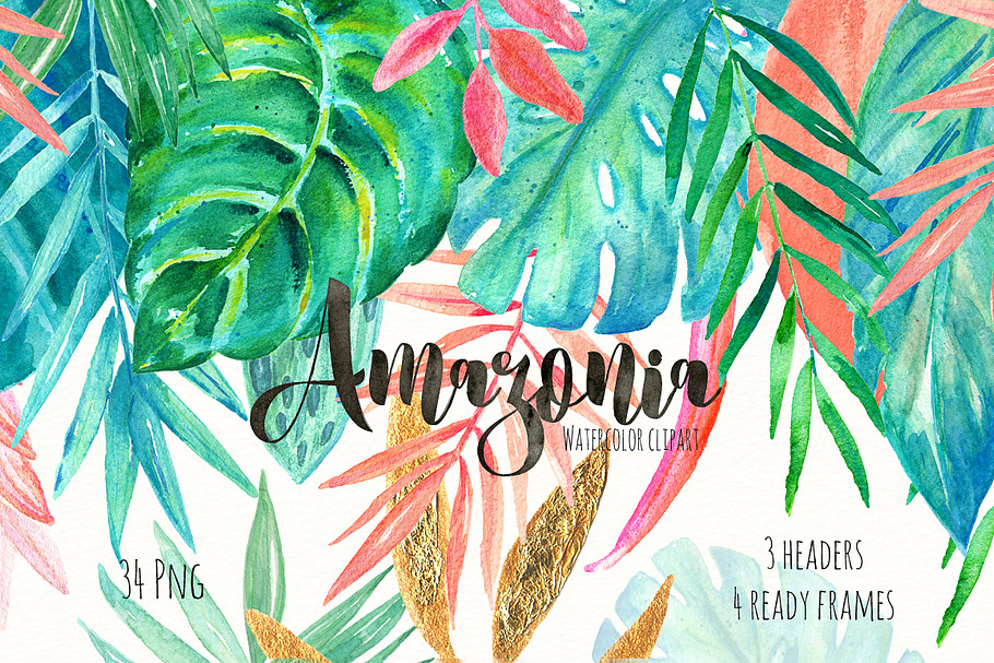 Tropical leaves. Amazonia gold in Illustrations - product preview 8