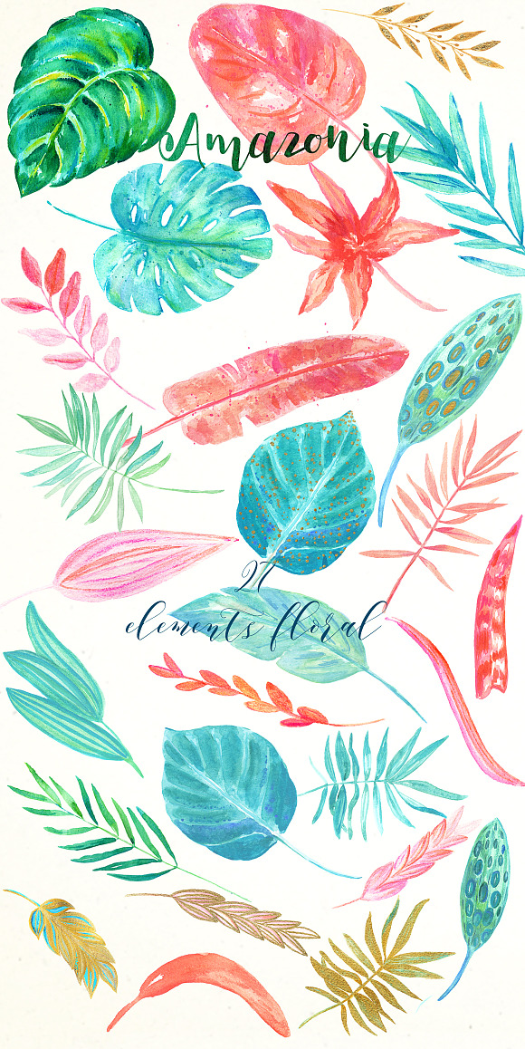 Tropical leaves. Amazonia gold in Illustrations - product preview 2